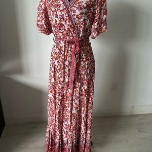 Floral Wrap Maxi Dress - Red and White